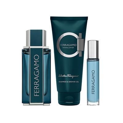 Ferragamo Intense Leather Set (Eau De Parfum 100ml + Shampoo & Shower Gel 100ml+Purse Spray 10ml) 1's - Men Perfumes (Edt/Edp)