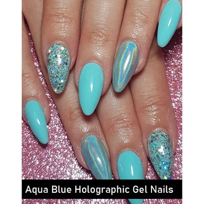 Nails On Board Handmade Press On Gel Nails- Holographic Aqua Blue Medium 50 gm - Nail Care