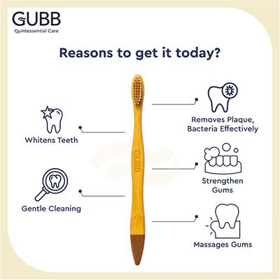 GUBB Organic Bamboo Toothbrush For Adults With Soft Bristles - Beige 30 gm - Toothbrushes