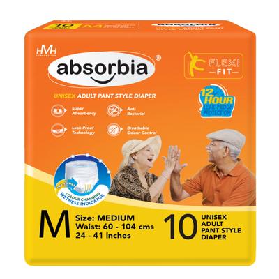 Absorbia Unisex Adult Pant Style Diaper (M) 10's - Adult Diapers & Pads