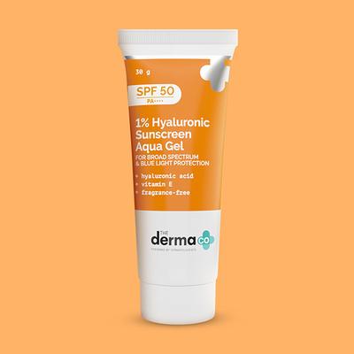 The Derma Co. 1% Hyaluronic Sunscreen SPF 50 Aqua Gel, Pa++++, Lightweight, No White-Cast for Broad Spectrum & Blue Light Protection for Oily, Dry, Acne-Prone Skin 30 gm - Body Sunscreen