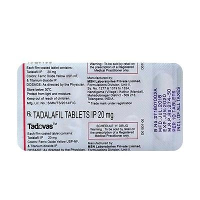 Tadovas 20mg Tablet 10'S - Impotence/Erectile Dysfunction (Ed)