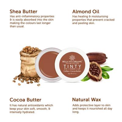 Bella Vita Organic Coffee 3 In 1 Tinty For Lips 8 gm - Lip Stains & Tints