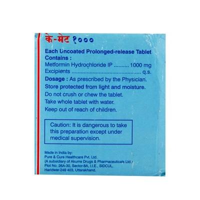 K Met 1000mg Tablet 15'S - Diabetes-Ant