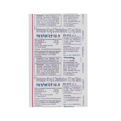 Tetan CT 12.5mg Tablet 15'S - Hypertension-Ang
