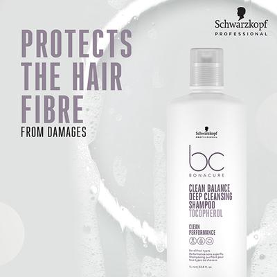 Schwarzkopf Professional Bonacure Clean Balance Deep Cleansing Shampoo with Tocopherol for All Hair Types with Vegan Keratin 1000 ml - Shampoos