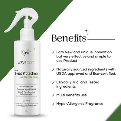 Ktein 100% Plant Based Natural Hair Heat Protection With Xtra Shine Spray Hair Spray 200 ml - Hair Sprays & Mists