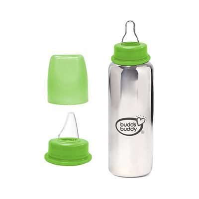Buddsbuddy RIO Stainless Steel Regular Neck Feeding Bottle - Green 300 ml - Feeding & Nursing