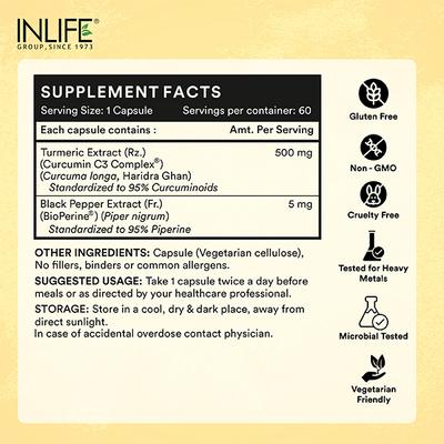 INLIFE Curcumin 95 Advanced 500 mg Vegetarian Capsule 60's - Herbal Dietary Supplement
