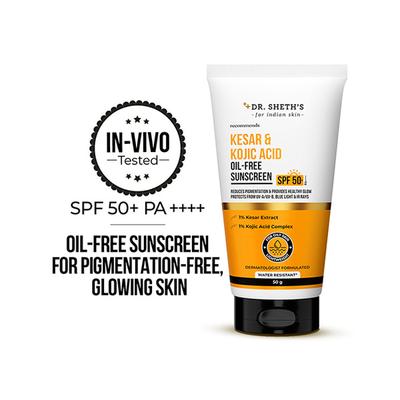 Dr. Sheth's Kesar & Kojic Acid Oil-Free Sunscreen SPF 50+, PA++++ for Oily Skin 50 gm - Face Sunscreen