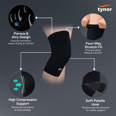 Tynor Knee Cap Air (S) - Black & Orange - Knee/Ankle/Leg/Foot Supports