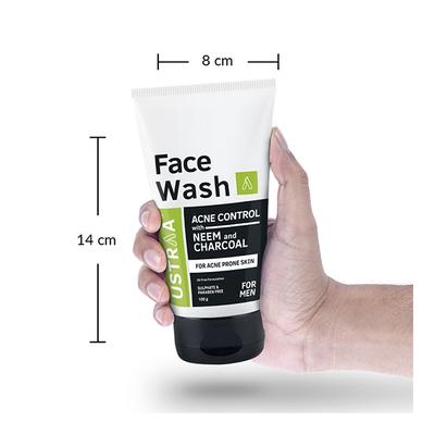 Ustraa Face Wash for Acne Control - Neem & Charcoal for Acne Prone Skin 100gm - Face Wash & Cleansers