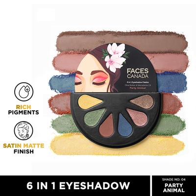 Faces Canada 6 In 1 Eyeshadow Palette Olive Butter & Macadamia Oil- Party Animal 04, 6gm - Eye Shadow Palettes