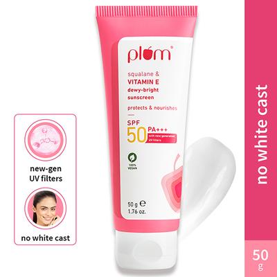 Plum Squalane and Vitamin E Dewy-Bright Sunscreen SPF 50, No White Cast, Non-Sticky, All Skin Type 50 gm - Body Sunscreen