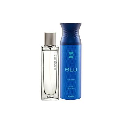 Ajmal Titanium EDP Citrus Spicy Perfume And Blu Homme Deodorant Aquatic Woody Fragrance 300 ml - Men Perfumes (Edt/Edp)