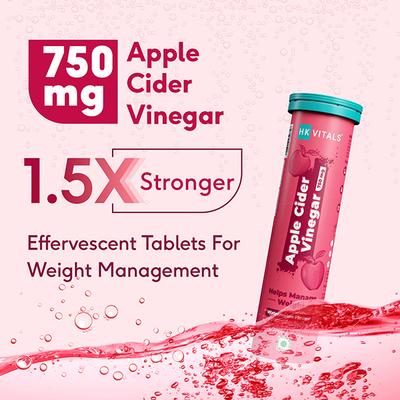 HK Vitals Apple Cider Vinegar 750mg, for Weight Management and Gut Health, Supports Digestion, No Added Sugar, Watermelon Flavour, 15 Effervescent Tablets 4's - Apple Cider Vinegar - Acv