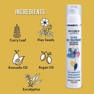 Xo Curls Pre-Wash Oil Treatment For Intense Hydration, Contains A Blend Of Argan & Avocado Oils 50 ml - Hair Oils