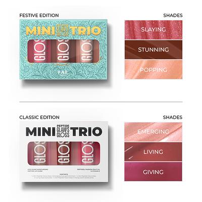 FAE Beauty Mini Peptide Lip Gloss Trio - Festive Edition, Shades - Stunning, Slaying, Popping 15 ml - Lip Glosses