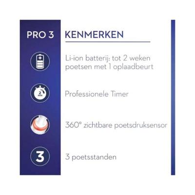 Oral B Pro 3 Electric Toothbrush, 3 modes with Triple pressure control, replaceable brush head included 268 gm - Toothbrushes