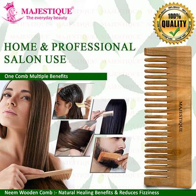 Majestique Wooden Wide Tooth Comb, Ideal for Detangling and Styling All Hair Types 1's - Hair Combs