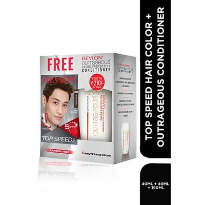 Revlon Top Speed Hair Color For Woman - Natural Brown 60M with Outrageous Conditioner 270 ml - Crème
