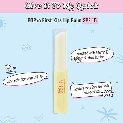 Myglamm Popxo First Kiss Lip Balm Broad Spectrum SPF 15 Water Resistant, Enriched with Shea Butter & Vitamin E 1.5gm - Lip Balms