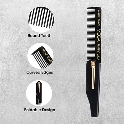 Vega Beard Comb for Men, Black (VC2HMBC-222F) 2's - Hair Combs