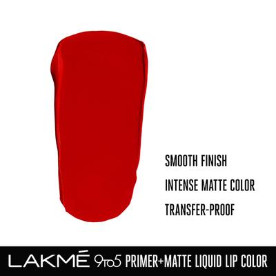Lakme 9to5 Primer + Matte Liquid Lip Color MR2 Driven Red 4.2 ml - Primer