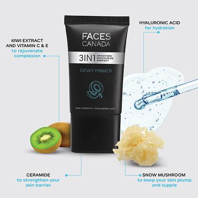 Faces Canada Dewy Primer, Flawless Dewy Base Creamy Texture Hyaluronic Acid, Vitamin C & E 30 gm - Primer