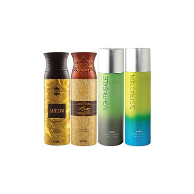 Ajmal 1 Aurum Femme, 1 Wisal Dhahab Homme, 1 Nightingale And 1 Distraction Deodorants Pack of 4 200 ml - Deodorants/Roll-Ons
