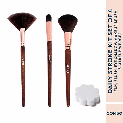 Gubb Daily Stroke Kit Set Of 4 (Fan Brush, Blush Brush, Eyeshadow Brush & Makeup Wedges) 1's - Face Brush