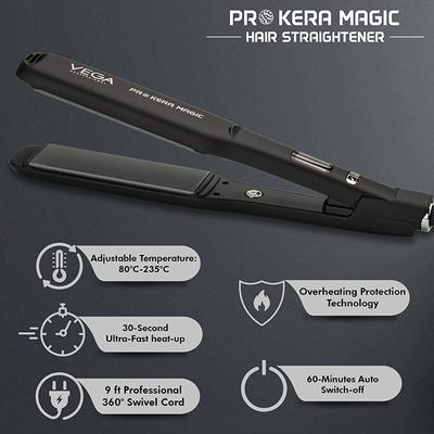 VEGA Professional Pro Kera Magic Hair Straightener for Salon & Home, Ultra-Fast Heat Up, (VPPHS-04) 1's - Hair Dryers