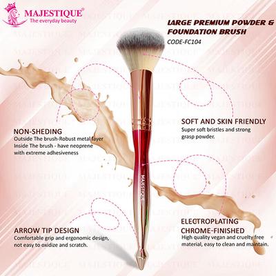 Majestique Large Premium Powder and Foundation Brush for Liquid, Cream, Blending - Multicolor 1's - Face Brush