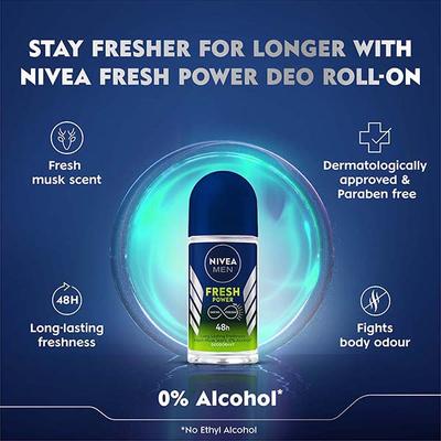 NIVEA MEN DEO FRESH POWER ROLLON 72H 50 ml - Men Deodorants/Roll-Ons