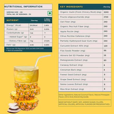 Wellbeing Nutrition Daily Fiber Powder, Weight Management, Manages Sugar Control, Bloating, Constipation - Pina Colada 30 Servings - Digestive Health