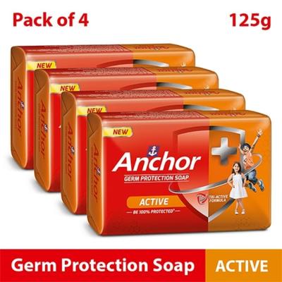 Anchor Germ Protection Soap - Active (Pack of 4 X 125 gm) - Shower Gels & Body Wash