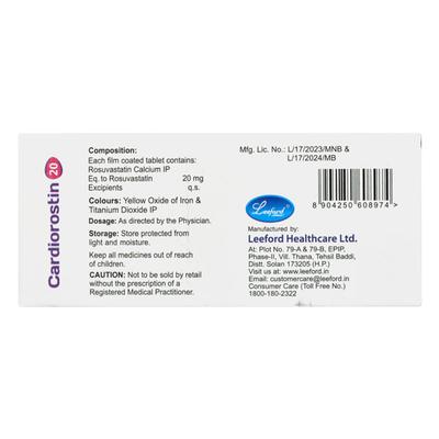 CARDIOROSTIN 20 Tablet 10's - High Cholesterol-Dys