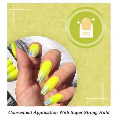 Nails On Board Handmade Press On Gel Nails- Holographic Lemon Yellow Medium 50 gm - Nail Care