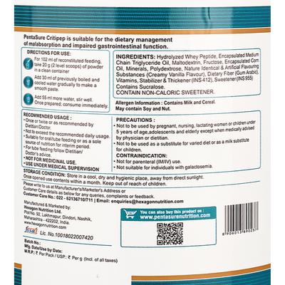 PentaSure Criti Peptide 100% Diet Powde - Creamy Vanilla Flavour 400 g - Protein Drink