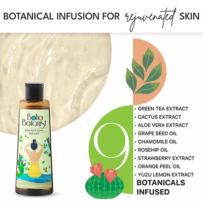 Boho Botanist Body Wash Green Tea & Cactus - Hydrates & Freshens, Sulphate Free Shower Gel 350 ml - Shower Gels & Body Wash