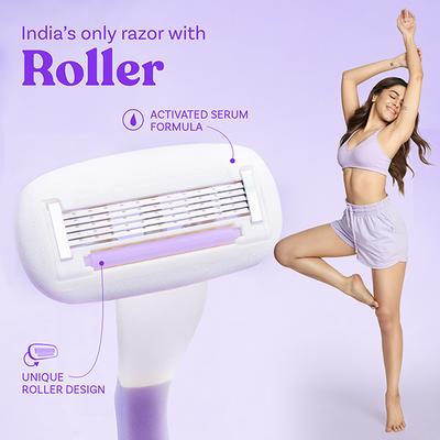Bombae Rollplay Glow Hair Removal Razor with Roller for Women, Active formula Band with Jojoba Oil and Aloe Vera 1's - Razors & Cartridges