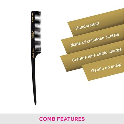 Vega Tail Hair Comb, for Women, Black (VC2HMBC-303) 2's - Hair Combs