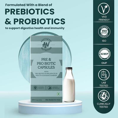 Aesthetic Nutrition Pre and Probiotic Capsules With Fructo-Oligosaccharides, Bifidobacterium, And Streptococcus Thermophilus 60 Capsules 1's - Multi-Vitamins