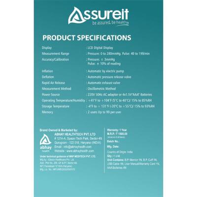 Assureit Fully Automatic Digital Blood Pressure Monitor 1's - Blood Pressure Monitor Device