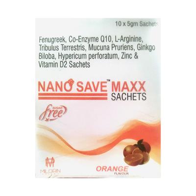 Nano Save Maxx Sugar Free Sachet - Orange Flavour (Pack of 10 x 5 gm) - Multi-Vitamins