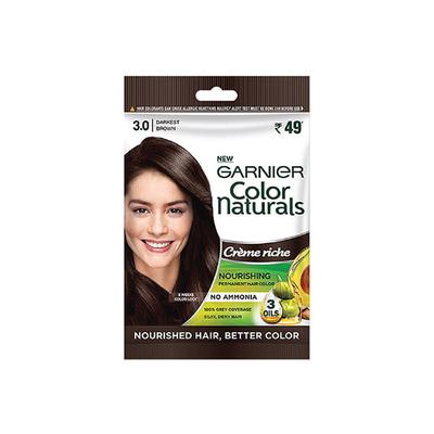 Garnier Color Naturals Creme hair color, Shade 3 Darkest Brown 105.6 gm - Crème