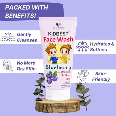 HealthBest Kidbest Face Wash - Blueberry Aloe Vera (3-13yrs) 100 ml - Baby Skin Care
