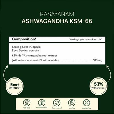Rasayanam Ashwagandha KSM66 600Mg Capsules 60's - General Health