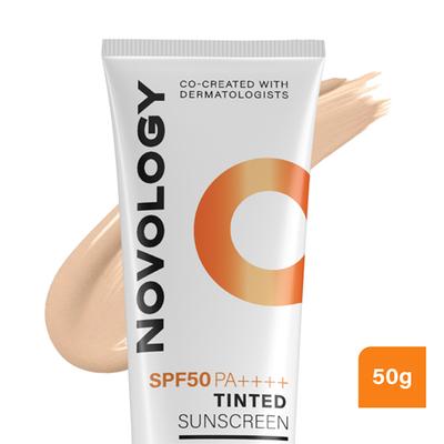 Novology SPF 50 PA++++ Tinted Sunscreen for Pigmentation, for All Skin Types, Natural Finish 50 gm - Body Sunscreen