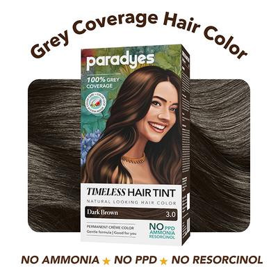 Paradyes Dark Brown Timeless Permanent Creme Hair Colour for Complete Grey Coverage, 3.0 Dark Brown 160 gm - Crème